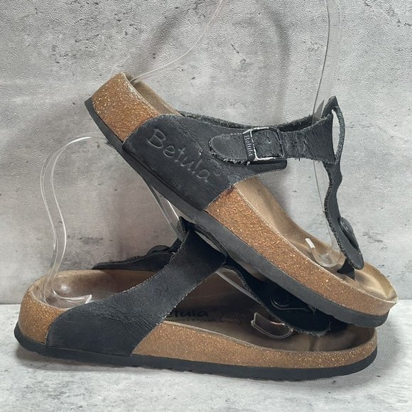 Birkenstock Gizeh Betula Black Leather Nubuck Thong Sandals Womens Sz 37 US 6 - Picture 6 of 10